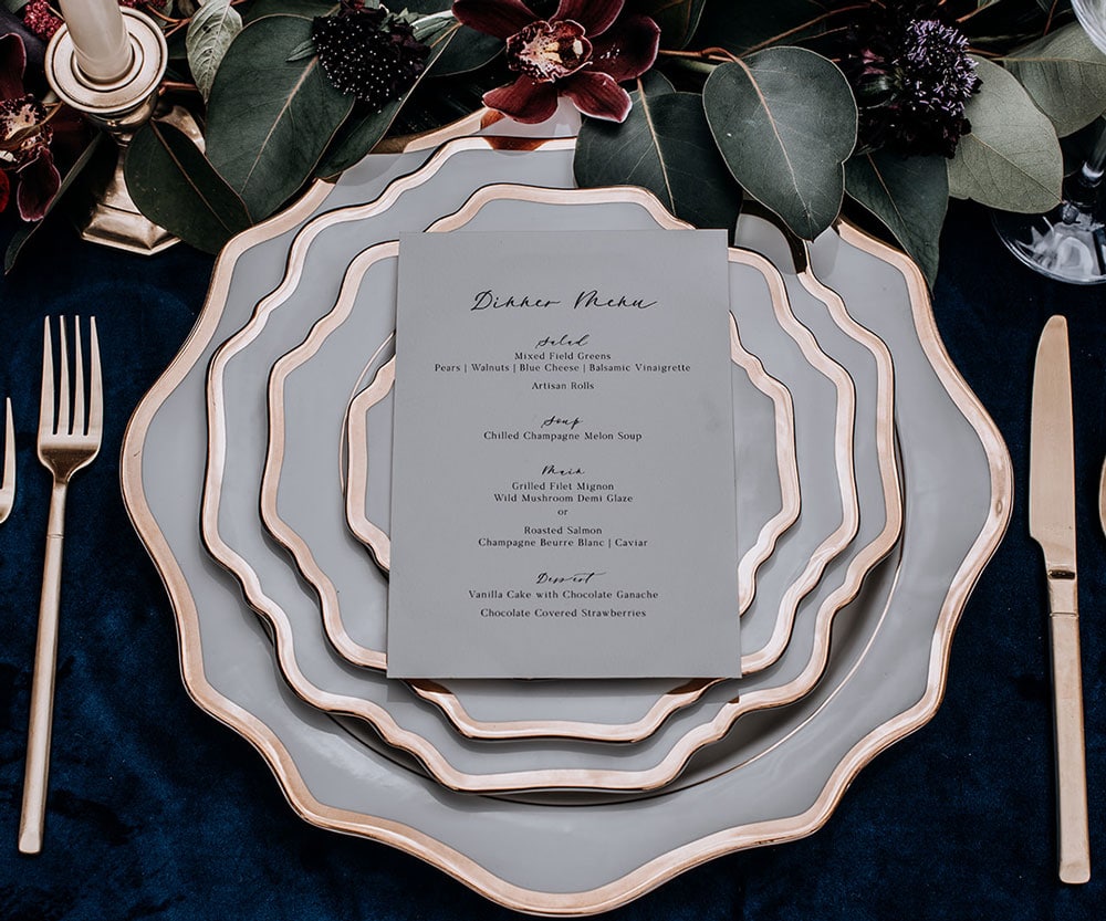 scalloped gold rimmed charger white lexington by lovely luxe rentals