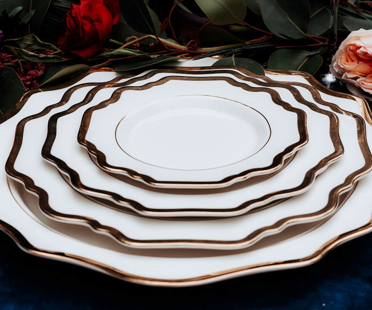 porcelain scalloped plates dinnerware lovely luxe rentals