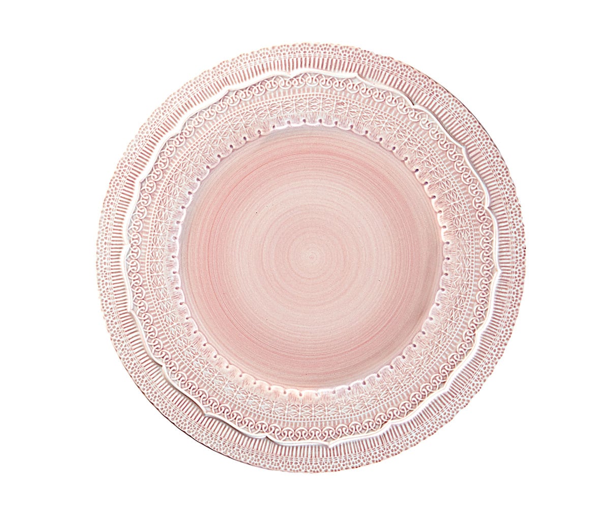 italian porcelain lace pink blush charger lovely luxe rentals