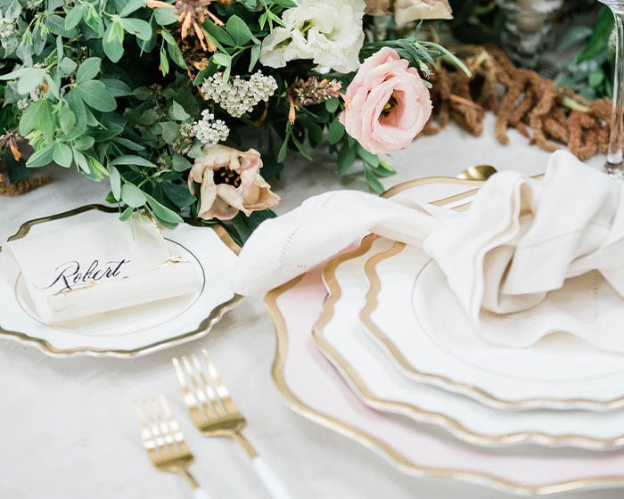 blush pink scalloped charger lovely luxe rentals